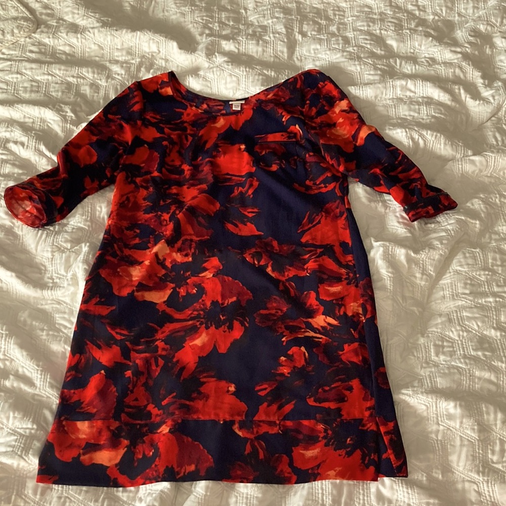 Floral dress with faux leather detail